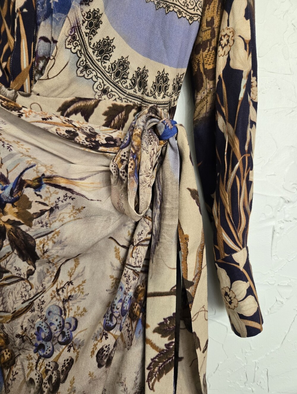 Kobi Halperin Sadie Asymmetric Floral Wrap Skirt Blue Brown Midi Dress, S - Picture 5 of 11